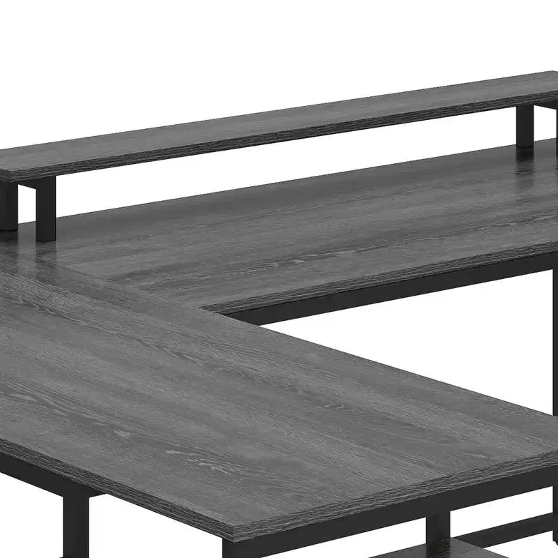Bureau en U de 79 pouces, bureau réversible en L avec tiroirs, bureau d'angle pour ordinateur avec support d'écran et étagères de rangement