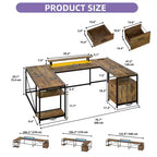 Bureau en U de 79 pouces, bureau réversible en L avec tiroirs, bureau d'angle pour ordinateur avec support d'écran et étagères de rangement