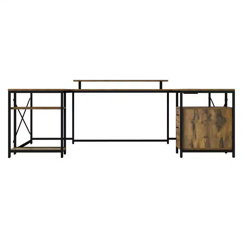 Bureau en U de 79 pouces, bureau réversible en L avec tiroirs, bureau d'angle pour ordinateur avec support d'écran et étagères de rangement