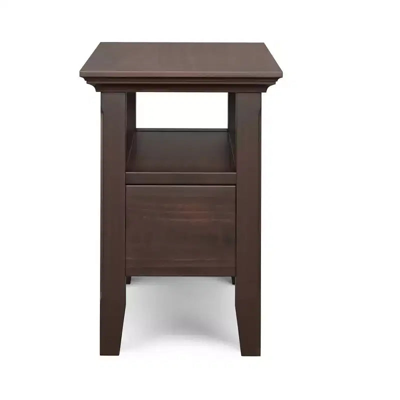 Table d'appoint étroite de style transitionnel en bois massif de 14 pouces de large avec tiroir Normandy