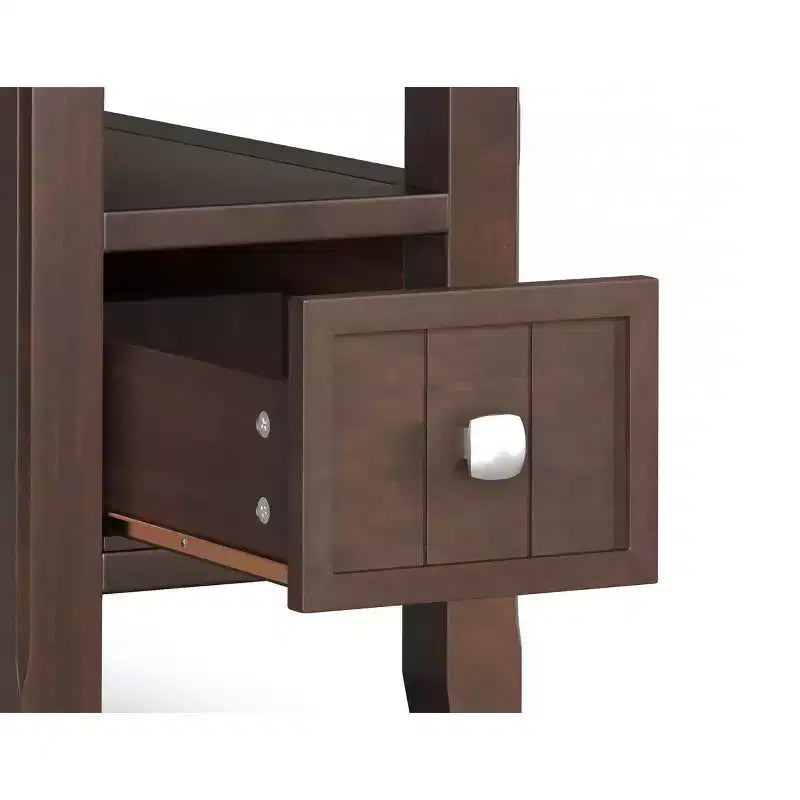 Table d'appoint étroite de style transitionnel en bois massif de 14 pouces de large avec tiroir Normandy