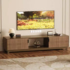 15.9'' H Mid Century Modern Low TV Stand, 70 Long Fluted TV Console Table with Open Storage Shelf & Fluted Doors for Living Room, Bedroom