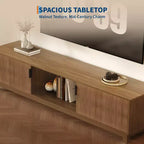 Meuble TV bas moderne du milieu du siècle de 40,4 cm de hauteur, console TV cannelée de 177,8 cm de long avec étagère de rangement ouverte et portes cannelées pour salon, chambre à coucher