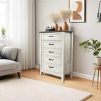 Commode à 5 tiroirs de 114 cm de haut de style ferme pour chambre, commode verticale en bois, commode rustique pour armoire, chambre d'enfant, salon