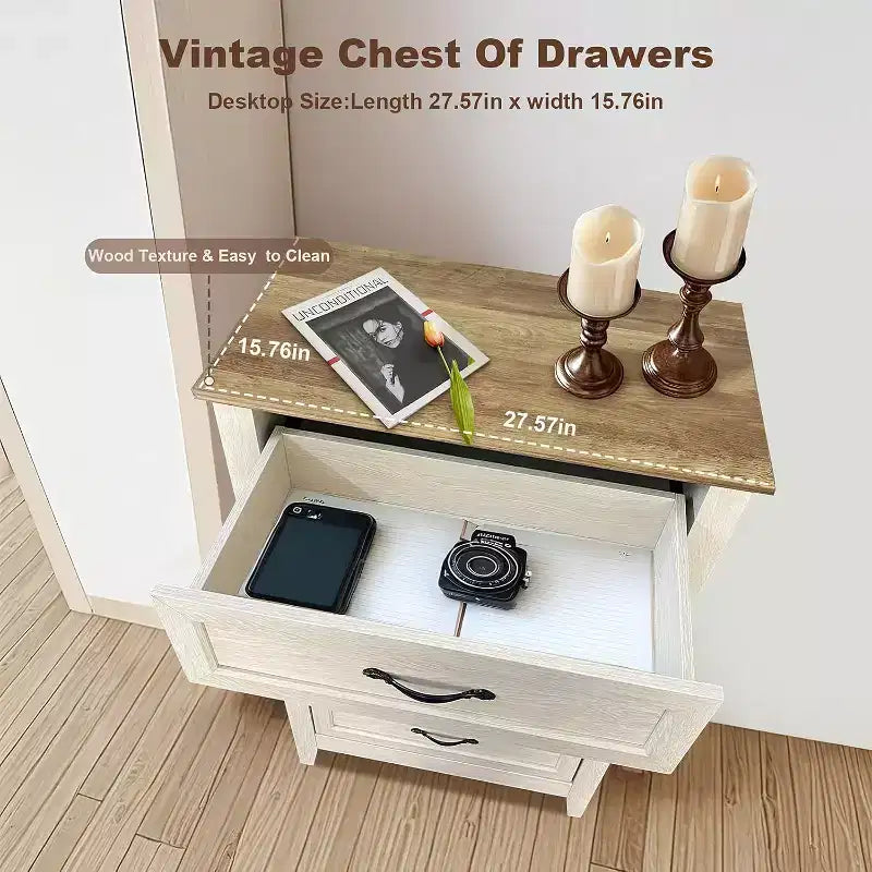 Commode à 5 tiroirs de 114 cm de haut de style ferme pour chambre, commode verticale en bois, commode rustique pour armoire, chambre d'enfant, salon
