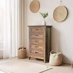 Commode à 5 tiroirs de 114 cm de haut de style ferme pour chambre, commode verticale en bois, commode rustique pour armoire, chambre d'enfant, salon