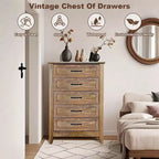 Commode à 5 tiroirs de 114 cm de haut de style ferme pour chambre, commode verticale en bois, commode rustique pour armoire, chambre d'enfant, salon