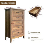 Commode à 5 tiroirs de 114 cm de haut de style ferme pour chambre, commode verticale en bois, commode rustique pour armoire, chambre d'enfant, salon