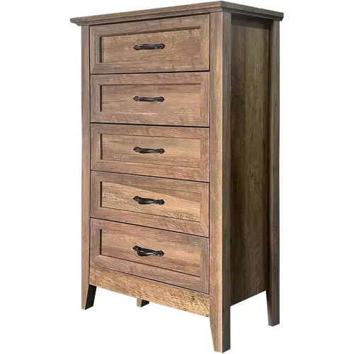 45 in Tall Farmhouse 5 Drawer Dresser for Bedroom, Vertical Wooden Chest of Drawers, Rustic Clothes Dresser for Closet Nursery Living Room