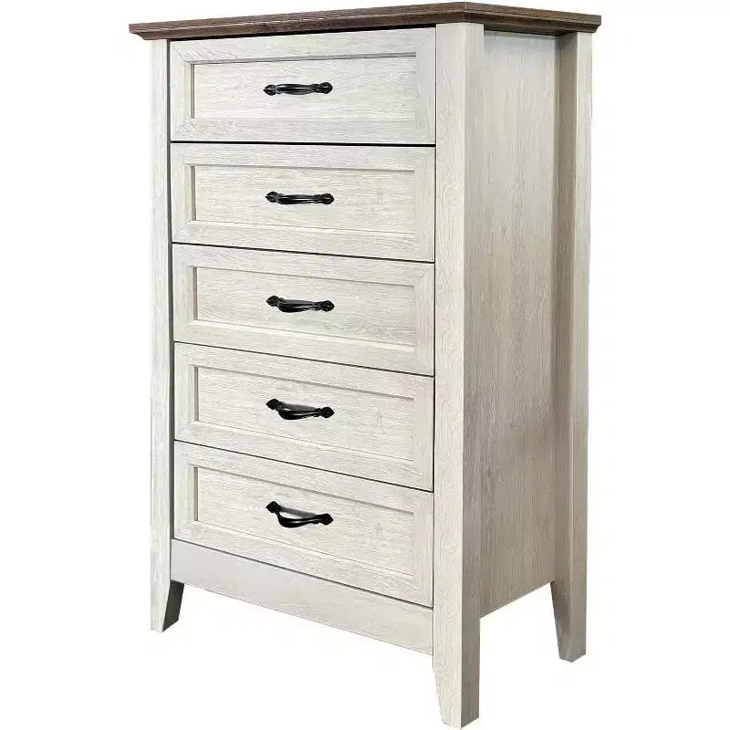 Commode à 5 tiroirs de 114 cm de haut de style ferme pour chambre, commode verticale en bois, commode rustique pour armoire, chambre d'enfant, salon