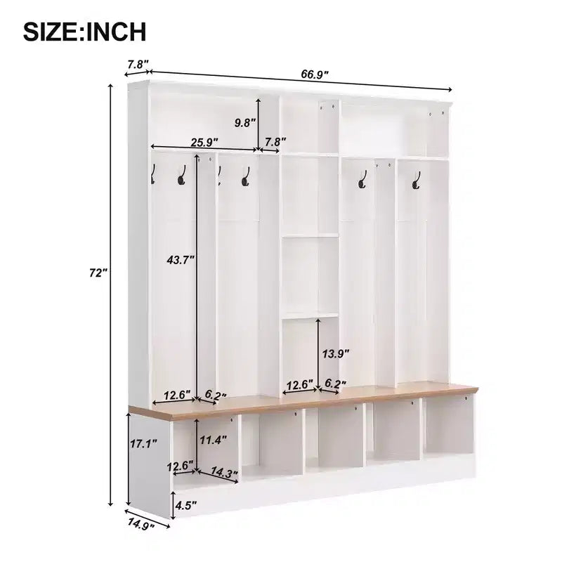 Porte-manteau large design Clihome avec banc de rangement et 8 patères pour entrée