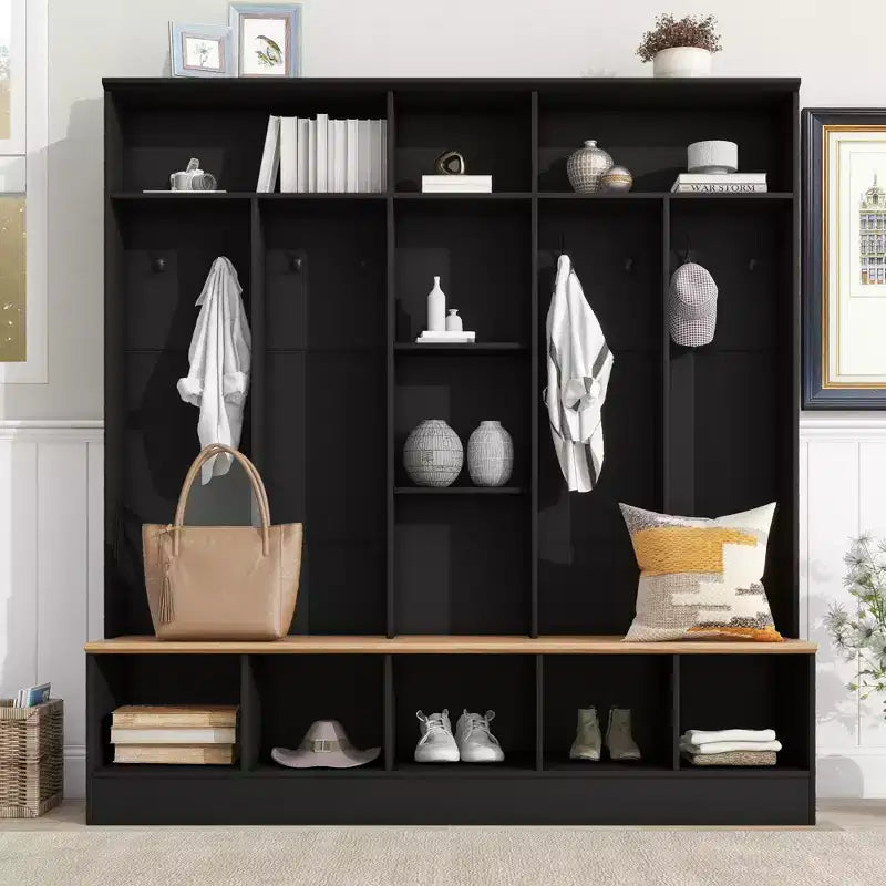 Porte-manteau large design Clihome avec banc de rangement et 8 patères pour entrée