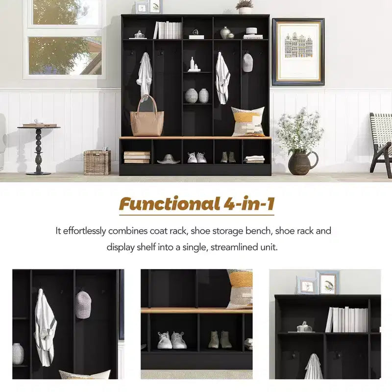 Porte-manteau large design Clihome avec banc de rangement et 8 patères pour entrée