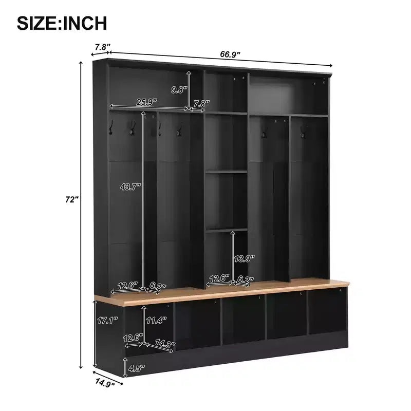 Porte-manteau large design Clihome avec banc de rangement et 8 patères pour entrée