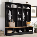 Clihome Wide Design Hall Tree with Storage Bench with 8 Hooks for Entryway