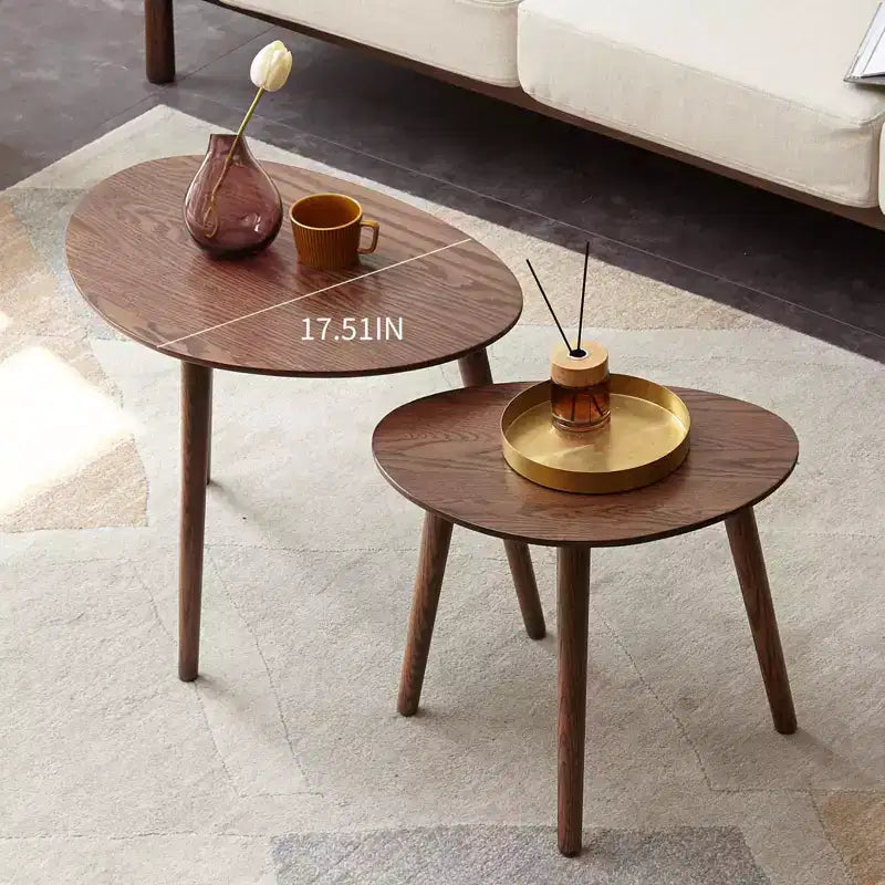 Table d'appoint VIYET 16 en chêne massif, table basse de style Mid-Century moderne en forme de galet, bureau sans formaldéhyde pour salon/bureau (noyer)