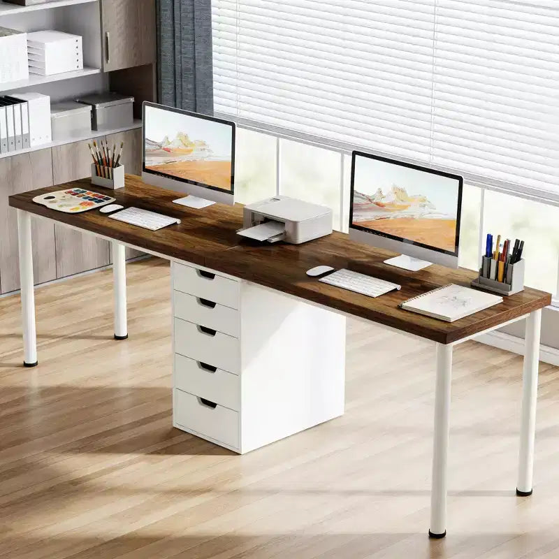 GDFStudio Peggy Modern 79 Two Person Office Desk with 5 Drawers