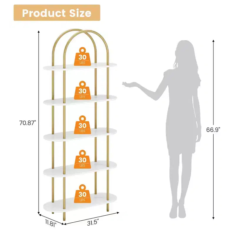 COZONY 71 Étagère Arche Lot de 2, Bibliothèque de Rangement Ouverte à 5 Niveaux avec Cadre Métallique pour Chambre à Coucher, Salon, Bureau à Domicile