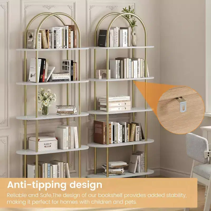 COZONY 71 Étagère Arche Lot de 2, Bibliothèque de Rangement Ouverte à 5 Niveaux avec Cadre Métallique pour Chambre à Coucher, Salon, Bureau à Domicile