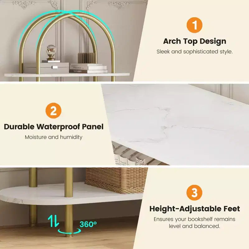 COZONY 71 Étagère Arche Lot de 2, Bibliothèque de Rangement Ouverte à 5 Niveaux avec Cadre Métallique pour Chambre à Coucher, Salon, Bureau à Domicile