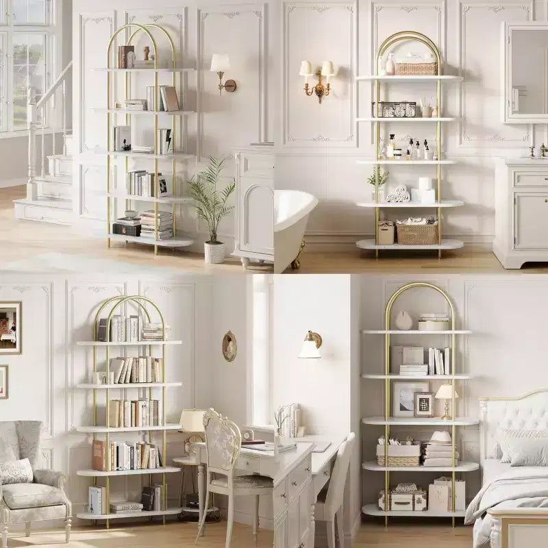 COZONY 71 Étagère Arche Lot de 2, Bibliothèque de Rangement Ouverte à 5 Niveaux avec Cadre Métallique pour Chambre à Coucher, Salon, Bureau à Domicile