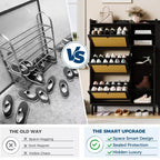 Meuble à chaussures autoportant en rotin avec 3 tiroirs basculants et 5 étagères, organisateur de rangement de chaussures peu encombrant pour entrée ou couloir