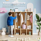 Vestiaire de classe 4 sections avec 8 crochets et 4 casiers, organisateur de rangement polyvalent pour la maison, l'école, la crèche, la maternelle