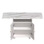 MAYEERTY Table de cuisine pliante avec îlot, table à manger texture marbre avec armoire de rangement et roulettes, table polyvalente peu encombrante