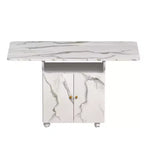 MAYEERTY Table de cuisine pliante avec îlot, table à manger texture marbre avec armoire de rangement et roulettes, table polyvalente peu encombrante