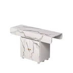 MAYEERTY Table de cuisine pliante avec îlot, table à manger texture marbre avec armoire de rangement et roulettes, table polyvalente peu encombrante