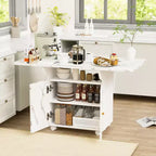 MAYEERTY Table de cuisine pliante avec îlot, table à manger texture marbre avec armoire de rangement et roulettes, table polyvalente peu encombrante