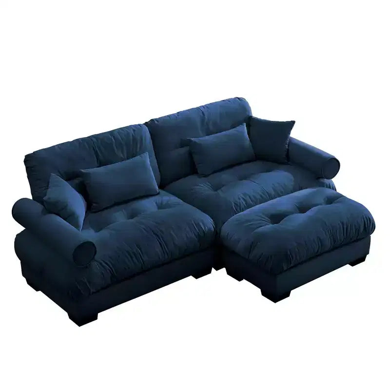MAYEERTY Canapé deux places moderne avec ottoman, 2 traversins ronds, oreillers de soutien lombaire, coussins décoratifs pour salon, bleu