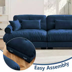 MAYEERTY Canapé deux places moderne avec ottoman, 2 traversins ronds, oreillers de soutien lombaire, coussins décoratifs pour salon, bleu