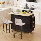 Îlot de cuisine sur roulettes avec rangement, Chariot de cuisine avec poubelle et prises électriques, Îlot de cuisine roulant portable avec étagère réglable