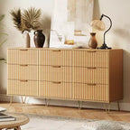 Commode cannelée à 9 tiroirs, coffre de tiroirs moderne de 160 cm de large en bois avec poignée en métal, grand organiseur de rangement pour vêtements pour salon