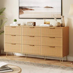 Commode cannelée à 9 tiroirs, coffre de tiroirs moderne de 160 cm de large en bois avec poignée en métal, grand organiseur de rangement pour vêtements pour salon
