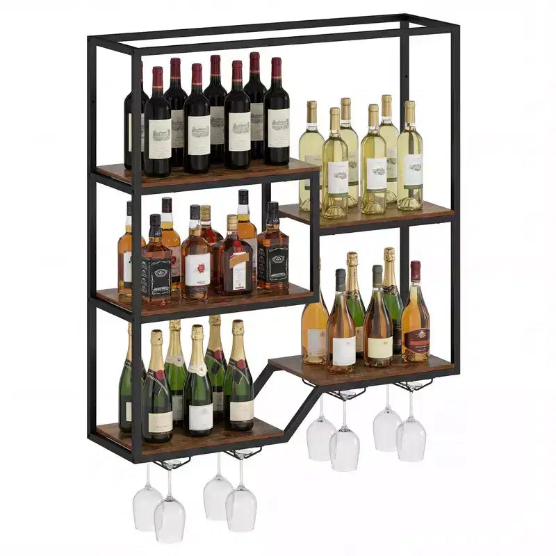 Costway Wall Mounted Wine Rack 6-Tier Hanging Bar Shelf w/ Bottle Display Shelf