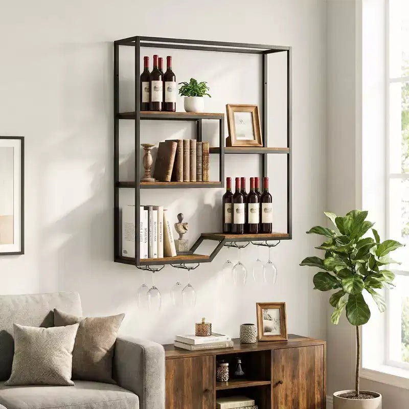 Casier à vin mural Costway à 6 niveaux avec étagère de présentation pour bouteilles
