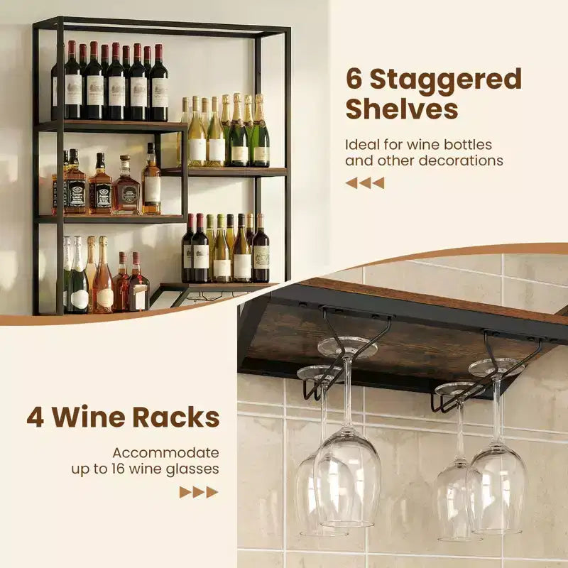Casier à vin mural Costway à 6 niveaux avec étagère de présentation pour bouteilles