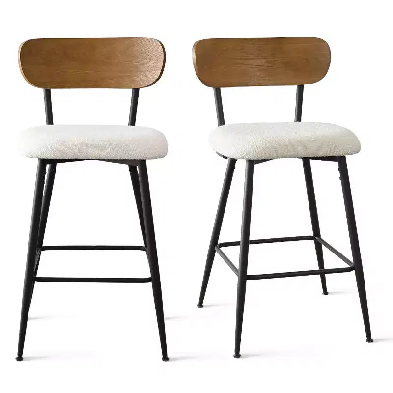 Lot de 2 tabourets de bar de hauteur comptoir modernes du milieu du siècle, chaises de cuisine 27" en bouclette blanche avec dossier en bois de frêne - Panipeachy