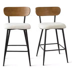 Lot de 2 tabourets de bar de hauteur comptoir modernes du milieu du siècle, chaises de cuisine 27" en bouclette blanche avec dossier en bois de frêne - Panipeachy
