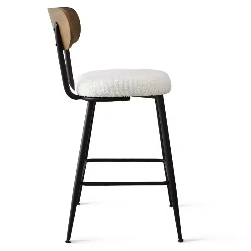 Lot de 2 tabourets de bar de hauteur comptoir modernes du milieu du siècle, chaises de cuisine 27" en bouclette blanche avec dossier en bois de frêne - Panipeachy