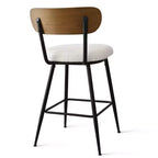 Lot de 2 tabourets de bar de hauteur comptoir modernes du milieu du siècle, chaises de cuisine 27" en bouclette blanche avec dossier en bois de frêne - Panipeachy