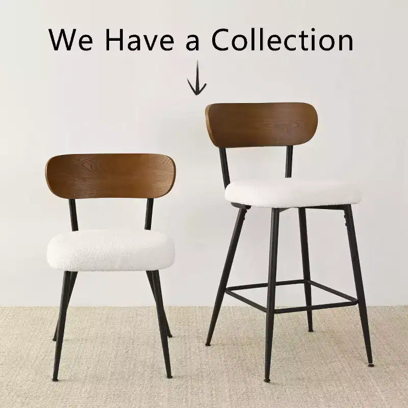 Lot de 2 tabourets de bar de hauteur comptoir modernes du milieu du siècle, chaises de cuisine 27" en bouclette blanche avec dossier en bois de frêne - Panipeachy