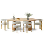 Ensemble de salle à manger extensible 47-83 pour 6 personnes, table en bois naturel et 6 chaises de salle à manger en chenille rembourrée avec pieds en métal-Panipeachy