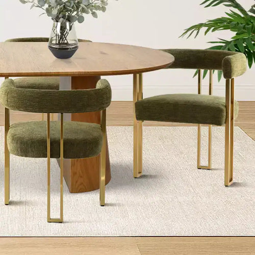 Ensemble de salle à manger extensible 47-83 pour 6 personnes, table en bois naturel et 6 chaises de salle à manger en chenille rembourrée avec pieds en métal-Panipeachy