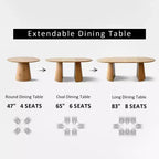 Ensemble de salle à manger extensible 47-83 pour 6 personnes, table en bois naturel et 6 chaises de salle à manger en chenille rembourrée avec pieds en métal-Panipeachy