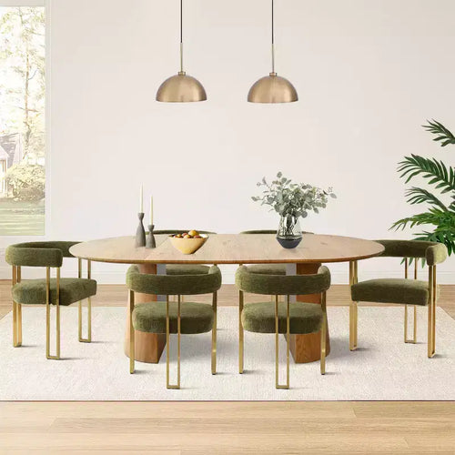 47-83 Extendable Dining Table Set for 6, Natural Wood-Tone Table and 6 Upholstered Chenille Dining Chairs with Metal Legs-Panipeachy