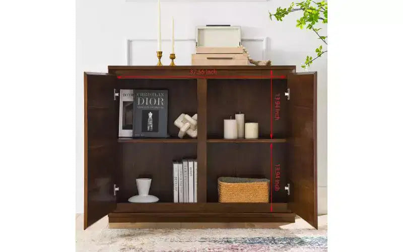 JVNOXK Buffet moderne de style Mid-Century de 39 pouces avec deux trous de sortie, adapté au salon ou à la cuisine, avec espace de rangement, Noyer