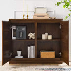 JVNOXK Buffet moderne de style Mid-Century de 39 pouces avec deux trous de sortie, adapté au salon ou à la cuisine, avec espace de rangement, Noyer